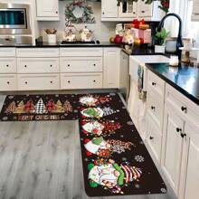 1/2pcs Thickened 0.47 Inch/1.2cm Christmas Kitchen Mat Set - Black Christmas Tree Gnome Pattern Design, Anti-Fatigue Cushioned Runner Rugs For Hallway, Soft Flannel Non-Slip & Stain Resistant Mats For Bedroom, Living Room, Dining, Bathroom & Entryway
