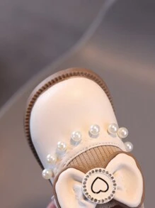 1 Pair Girls Butterfly Decor PU Hook-And-Loop Design Cute Toddler/Baby Boots, Suitable For Spring, Autumn, Winter - Beige - View 7