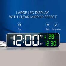 Mirror Alarm Clock Digital Table Clock Desk Clock Temperature Calendar Function With USB Home Decoration Clock - White - View 5