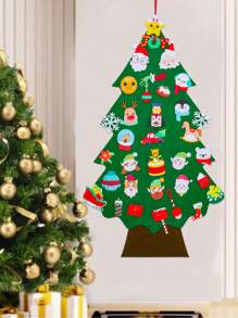 34pcs/Set DIY Felt Christmas Tree, Xmas Party Decorations Perfect For Family Christmas Eve Party, Room Wall Decoration, 2025 Christmas Gifts, 2026 New Year Tree