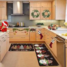 1/2pcs Thickened 0.47 Inch/1.2cm Christmas Kitchen Mat Set - Black Christmas Tree Gnome Pattern Design, Anti-Fatigue Cushioned Runner Rugs For Hallway, Soft Flannel Non-Slip & Stain Resistant Mats For Bedroom, Living Room, Dining, Bathroom & Entryway