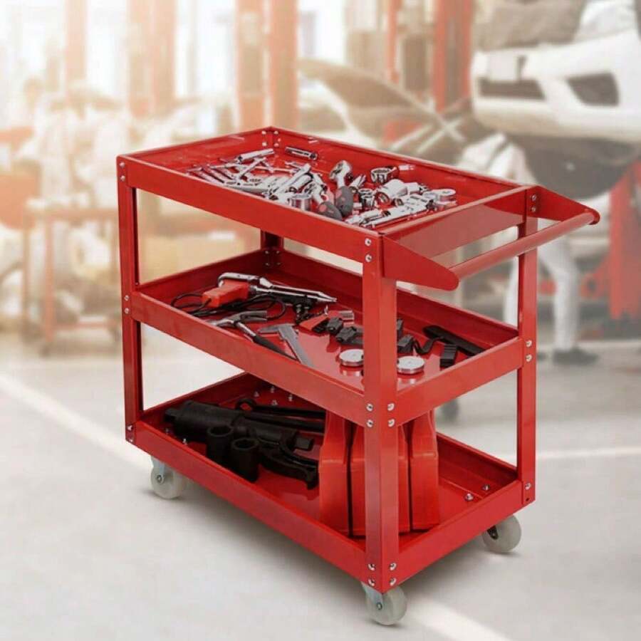 3 Tier Shelf Tool Trolley 66 * 35 * 65cm 450lb Cart Ool Storage Trolley Wheel Heavy Duty Garage DIY Storage Trolley For Transport Tools Workshop Outdoor Decor - Black - View 1
