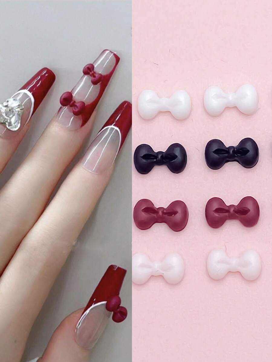 30 件树脂蝴蝶结美甲装饰，颜色有黑色、白色、酒红色、粉色 - 彩色 - 查看 1