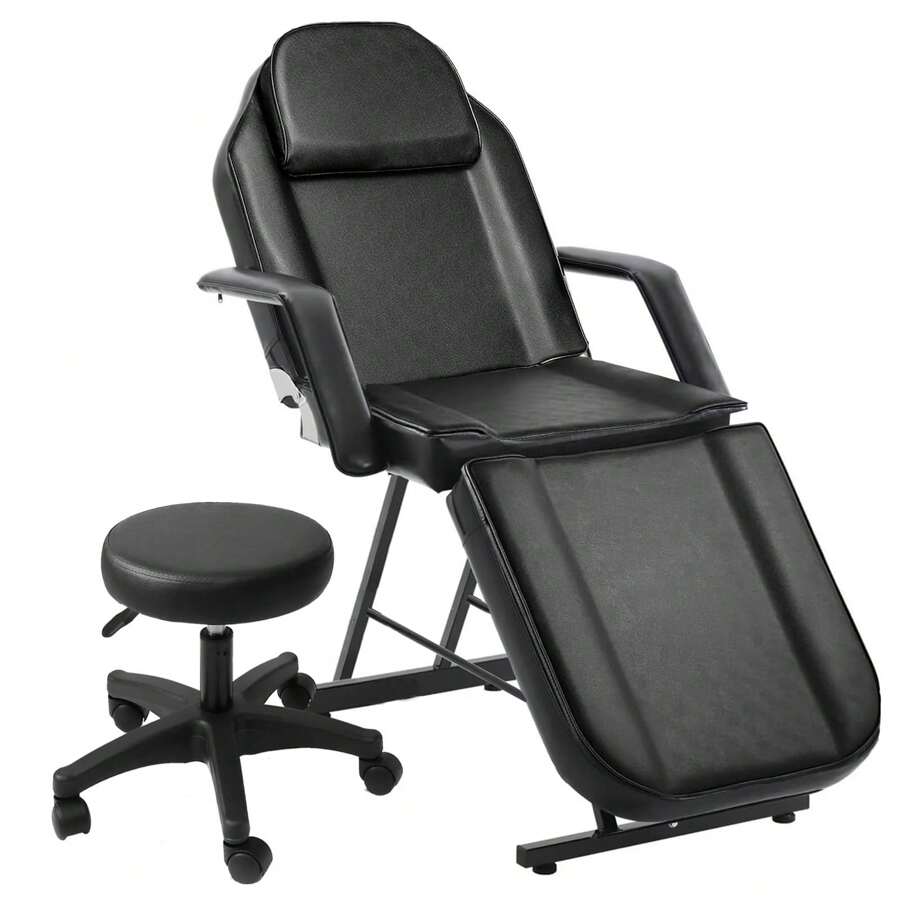 Bàn massage spa 3 phần với ghế thủy lực, ghế xăm điều chỉnh được 73 inch, giường nối mi thẩm mỹ có tựa đầu tháo rời, ghế salon, giường chăm sóc da mặt cho thợ làm tóc, thiết bị massage, giường nối mi, giường massage, thiết bị salon, giường làm đẹp, nội thất salon, bàn nối mi - màu đen - Xem 1