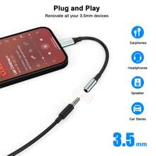 1pc Apple Lightning To 3.5mm Headphone Jack Audio Converter Adapter - Grey - View 3