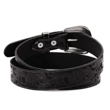 Women's Country Floral Leather Belt With Removable Buckle Floral Print Carved - 黑色 - 查看 5