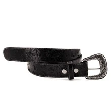 Women's Country Floral Leather Belt With Removable Buckle Floral Print Carved - 黑色 - 查看 3