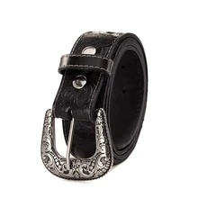 Women's Country Floral Leather Belt With Removable Buckle Floral Print Carved - 黑色 - 查看 1