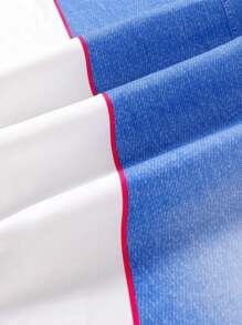 2 件套少女针织短袖字母印花上衣和牛仔效果喇叭裤，春夏时尚休闲装 - 藍色 - 查看 9