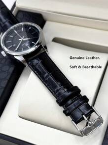 Pablo Raez 1pc Man Watch Business Wristwatch For Man Stainless Steel Silver IPS Case Luxury Black Soft & Comfortable Microfiber Leather Fashion Double Dial Third Dimension Design With Date 50M Waterproof Brand New Male Quartz Wristwatch Sports Casual Clock Nice Gifts For Friend Or Family Father Fit For Daily Life/Work/Party Decoration Dress Watch Graduation Wedding Presents