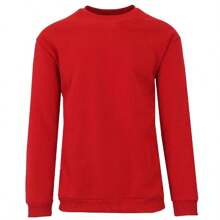 Men's Crew Neck Fleece-Lined Pullover Sweater - Red - View 2