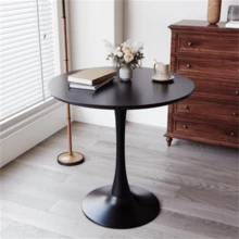 Black Round Table, Modern Dining Table, MDF Top And Steel Base Tulip Round Kitchen Table, Mid Century Coffee Table For Living Room 24 Inch - 黑色 - 查看 2