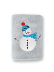 1pc, 34x75cm Coral Fleece Christmas Xmas Theme Embroided Cute Snowman Pattern Hand Towel For Kitchen Bathroom Decoration Summer Back To School