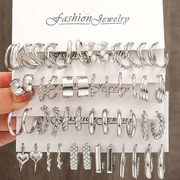 Ensemble de 48 boucles d'oreilles à torsion en métal, bijoux simples en forme de C avec perle