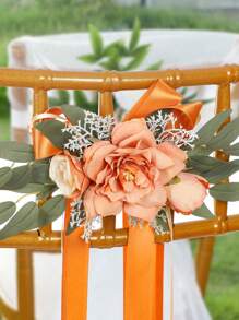 1PC 婚礼椅背花和婚车花仿真玫瑰满天星薰衣草婚礼过道椅装饰靠背花户外婚礼过道装饰椅背花，婚庆摄影道具椅背装饰花婚庆用品 - 多色 - 查看 17