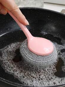 Stainless Steel Velvet Scrubber With Non-Slip Handle - Heavy Duty Metal Scrub Pad For Kitchen, Bathroom And Toilet, Manual Dishwasher With Replaceable Sponge