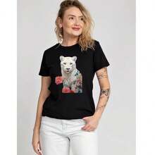 White Tiger T-Shirt Women's Cotton DTF T-Shirt - màu đen - Xem 2
