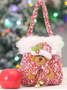1 pieza de bolsa de tela con boca elástica y diseño navideño, decoración navideña y de vacaciones, recipiente de regalo creativo y exquisito en forma de manzana, el regalo perfecto para amigos y familiares, Navidad - Multicolor - Ver 10