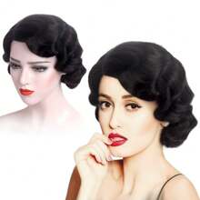Peluca corta marrón de los años 20 para mujeres, peluca de onda de dedo para fiesta de los años 20, peluca sintética completa vintage para mujeres, disfraz de cosplay de señora, vestido de fantasía de la época de los años 20 de la flapper