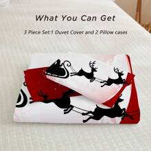 3 件套圣诞主题羽绒被套装（1 * 羽绒被套 + 2 * 枕套，不含芯）- 拉链闭合，带有圣诞老人、驯鹿和雪松树设计，四季皆宜，柔软、透气、防过敏，适合卧室的冬季主题节日装饰礼物 - 紅色 - 查看 3