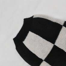 休闲黑白格子超大落肩开衫，秋冬，长袖上衣 - 黑與白 - 查看 8