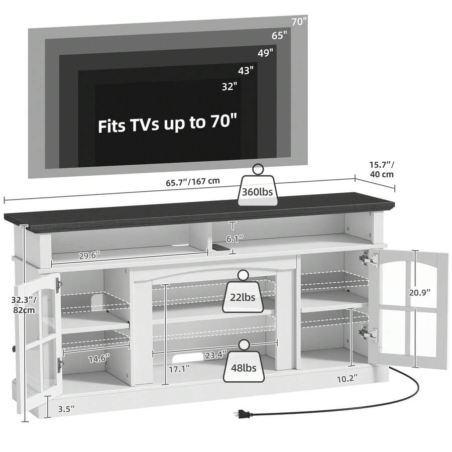 Sturdum LED TV Stand With Power Outlets For 70 Inch Media Console