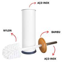 Escova Sanitária Styllus Suporte Inox Banheiro Tampa Bambu - Branco - Visão 2