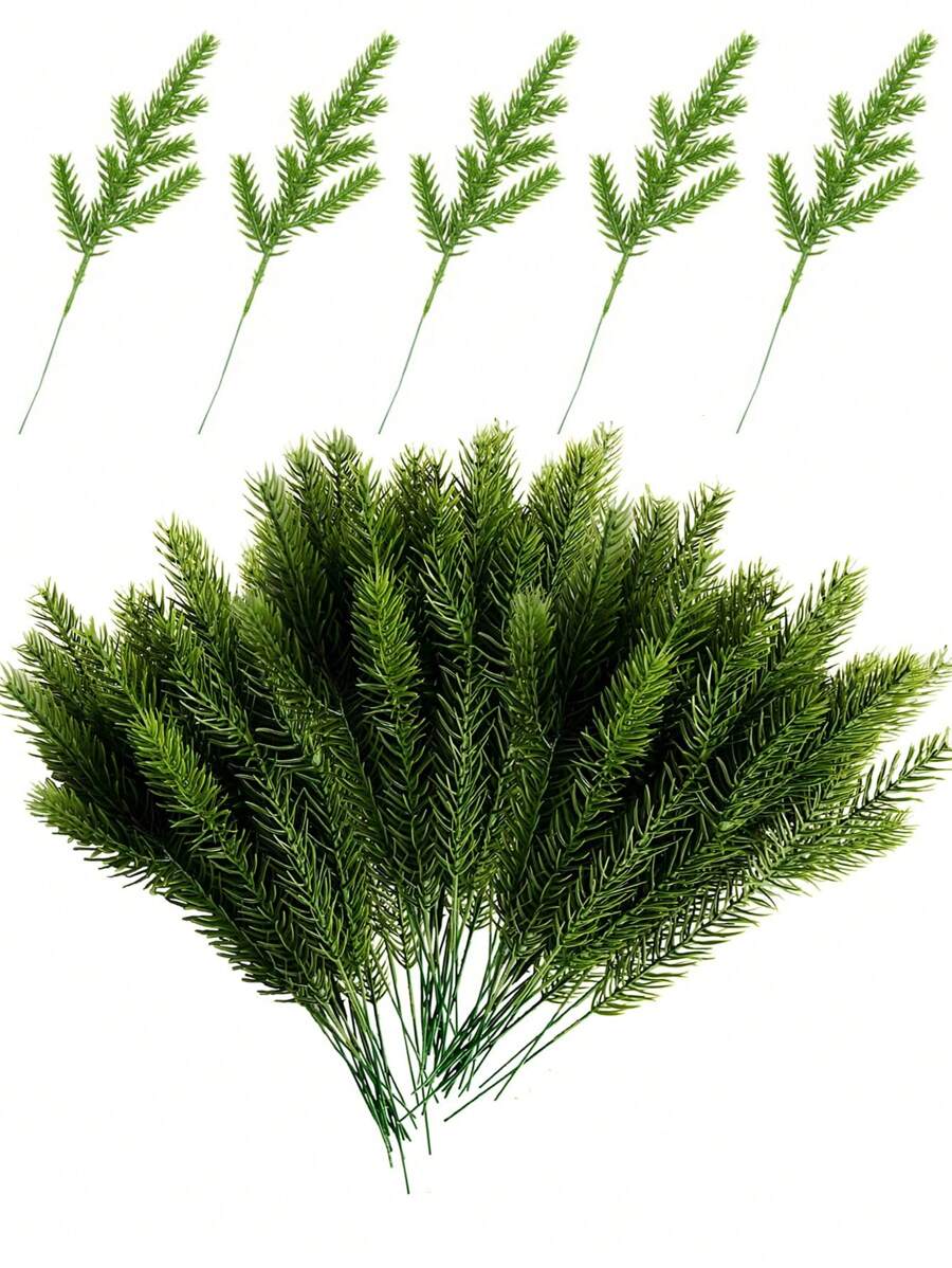 20 cành lá thông nhân tạo - Vòng hoa - Cây xanh lá thông 6,7x2,0 inch, cành lá thông giả, cành lá thông giả dùng để làm vòng hoa trang trí DIY và trang trí sân vườn nhà, quà tặng sinh nhật, trang trí nhà cửa, trang trí Giáng sinh, trang trí phòng, Giáng sinh, mùa đông - màu xanh lá - Xem 1