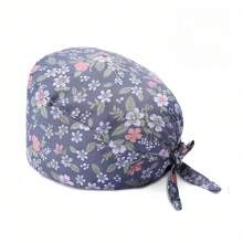 1pc Women Mountain & Water Print Cartoon Graffiti Polyester Printed Scrub Cap, Four Seasons Medical Worker Cap For Doctor, Nurse, Beauty Salon, Veterinary, Anti-Bacterial Dust Free Halloween