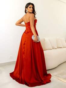 LONG TAILORED DRESS WITH SLIT - Burnt Orange - View 2