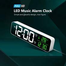 Mirror Alarm Clock Digital Table Clock Desk Clock Temperature Calendar Function With USB Home Decoration Clock - White - View 6