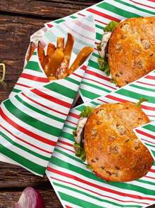 Pacote com 40/50 unidades de papel manteiga listrado para hambúrguer, ideal para embalar batatas fritas, frango frito, sanduíches, jogos americanos, assadeiras, perfeito para o Ano Novo, festas de fim de ano, embalagens de alimentos, embrulho de sanduíches, produtos de panificação, embalagens de alimentos prontos, Natal, decorações natalinas, pijamas de Natal, presentes de Natal e enfeites natalinos. - Multicolorido - Ver 3