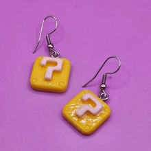 1 Pair Of Stainless Steel Anti-Allergic Question Mark Earrings Game Design - 黃色 - 查看 1