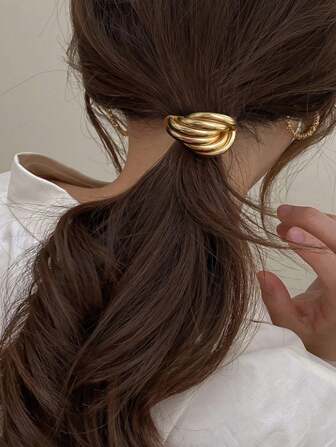 金色发带，成人发饰，马尾辫松紧带，金色金属马尾辫固定器 1 件，金色头饰，金色头饰发带马尾辫固定器发圈发胶橡皮筋发圈发绳，礼品