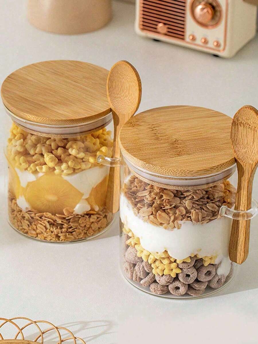 1pc 300ml/350ml/450ml Round Glass Airtight Jar, Seasoning Jars With