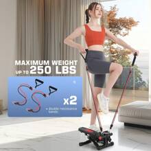 Exercise Stepper, Small Pedal Machine, Specially Designed For Family Sports. Portable, Quiet To Use, Hydraulic Fitness Stairs With Resistance Bands, Calorie Counts Can Weigh Up To 330lbs.Fitness Essentials, Without Battery