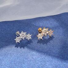 SURGICAL STEEL LABRET PIERCING 3 FLOWERS ZIRCONIA 1.2X8 - 銀色 - 查看 2