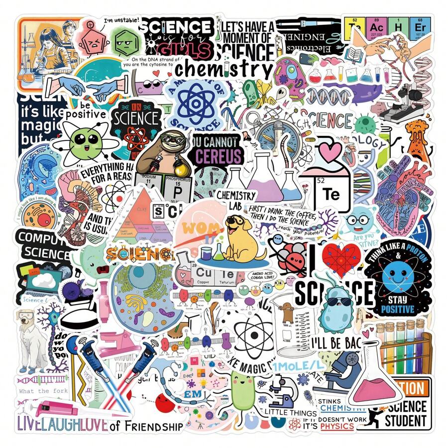 55pcs Biology Science Doodle Sticker Set For Decorating Skateboard, Laptop, Water Bottle, Helmet, Desk, Phone Case, Gift Box, Envelope, DIY Creative Sticker,School Supplies,Back To School