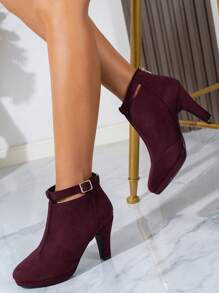 Herbst/Winter 2025 Damen Mode Weinrote High Heel Ankle Boots mit wasserfester Plateausohle und Reißverschluss hinten