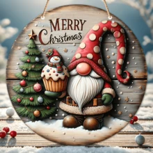 1pc 圣诞木制圆形装饰摆件红帽子手拿小矮人圣诞礼物数字白色雪人适用于圣诞节节日气氛装饰,万圣节,万圣节装饰 - 彩色 - 查看 3