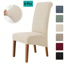 Pokrowce na krzesła do jadalni Zestaw 4 pokrowców na krzesła Pokrowce na krzesła do jadalni Elastyczne pokrowce na krzesła kuchenne Parsons, beżowe, XL Pokrowce na krzesła do jadalni Elastyczne pokrowce na krzesła z wysokim oparciem z żakardu do salonu Kuchnia Możliwość prania w pralce