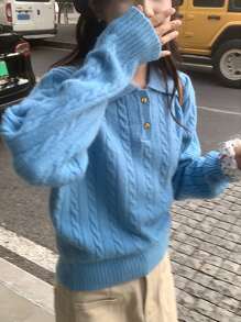 Women's Soft & Cozy Cable Collar Pullover Sweater - Blue - View 1