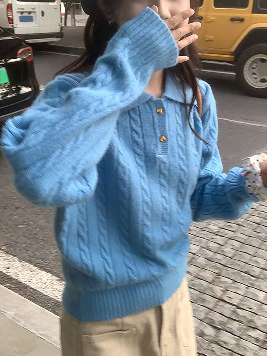 Women's Soft & Cozy Cable Collar Pullover Sweater - Blue - View 1