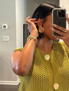 Damen gestrickter Webweste, Frühling Sommer ärmelloser Jacke, Frühling Herbst lässig schlanke elastische einfarbige Top - Olivgrün - Übersicht 3