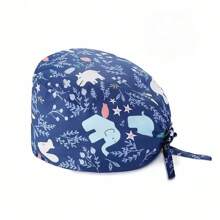 1pc Women Mountain & Water Print Cartoon Graffiti Polyester Printed Scrub Cap, Four Seasons Medical Worker Cap For Doctor, Nurse, Beauty Salon, Veterinary, Anti-Bacterial Dust Free Halloween