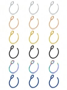 3pcs Simple Stainless Steel Nose Rings Nose Clips Body Piercing Piercing Nose Studs Unisex Non-Piercing Fake Nose Cover - Basic - View 6