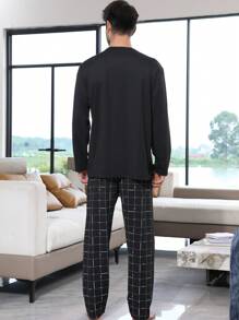 QIANNIANMA 2 Stücke Herren Frühling/Herbst Rundhals Langarm Top und Hose Pyjama Set