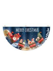 1 lá cờ biểu ngữ hình quạt nửa cây thông Noel, cờ trang trí Giáng sinh, người tuyết & cây thông Noel & vòng hoa - Nhiều màu - Xem 3