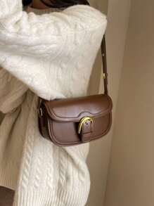 复古时尚女士休闲马鞍包、单肩斜挎包 - 咖啡棕 - 查看 1