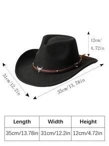 1 pièce Chapeau de cow-boy unisexe décoré d'une tête de bétail, chapeau de style boho cowboy/cowgirl Fedora pour fête et Halloween